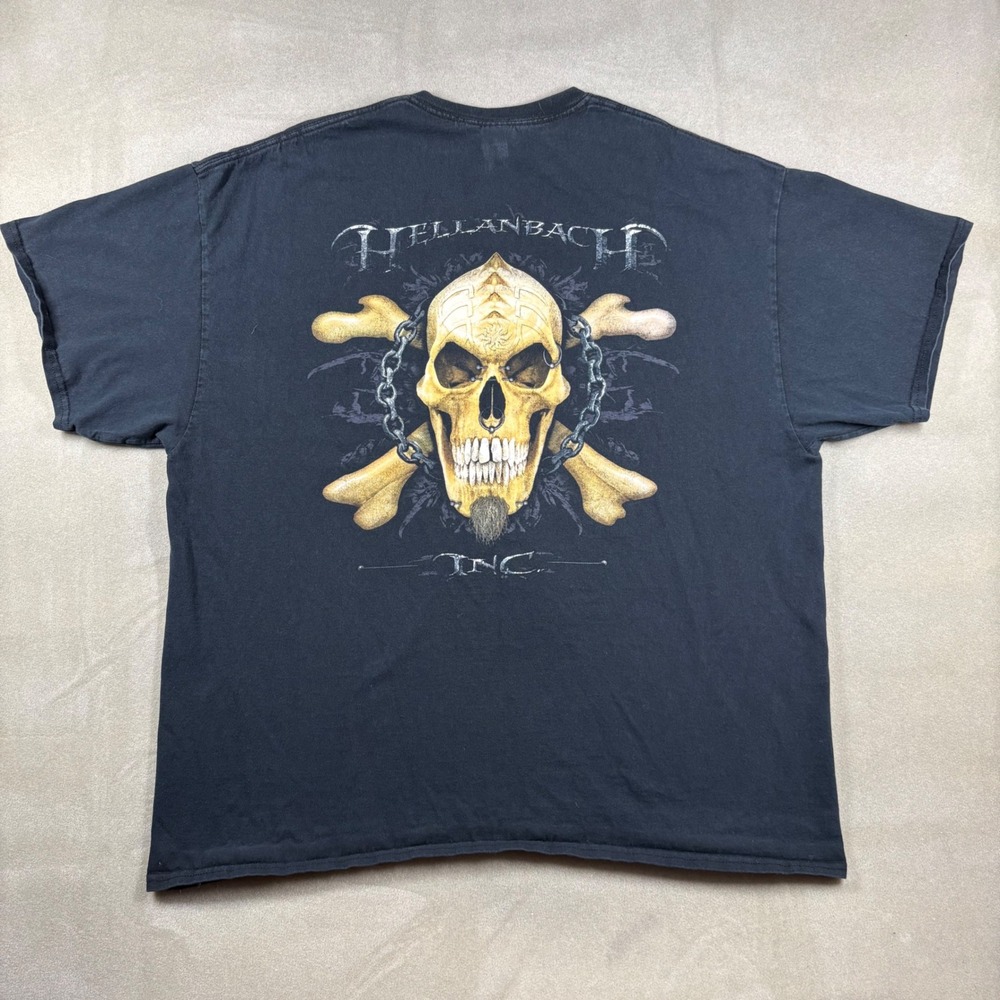 Vintage Hellanbach Inc Skull Crossbones T-Shirt Y2K Black Mens 2XL Double Sided